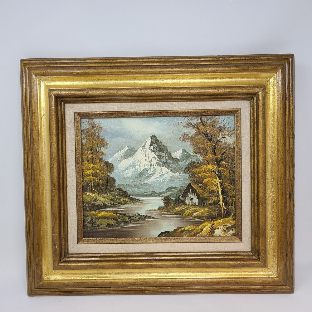 Mountain Scene by George Whitman Oil Painting on Canvas Landscape stream cabin